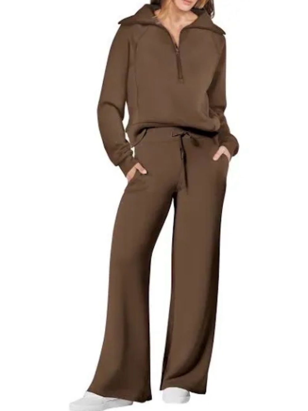 Anrabess Women M Brown Sweatsuit Sweatshirt Tracksuit Sweat Lounge Matching Set
